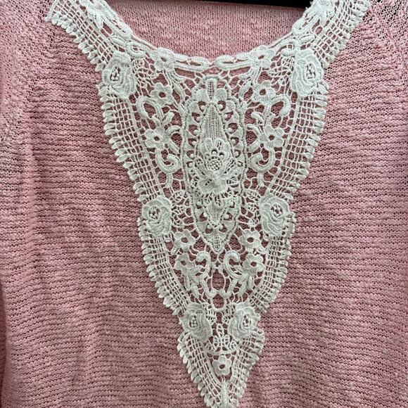 Mossimo Supply Co. Crochet Lace Tunic Pink Sweater Open-Knit Medium Cozy - Picture 3 of 6